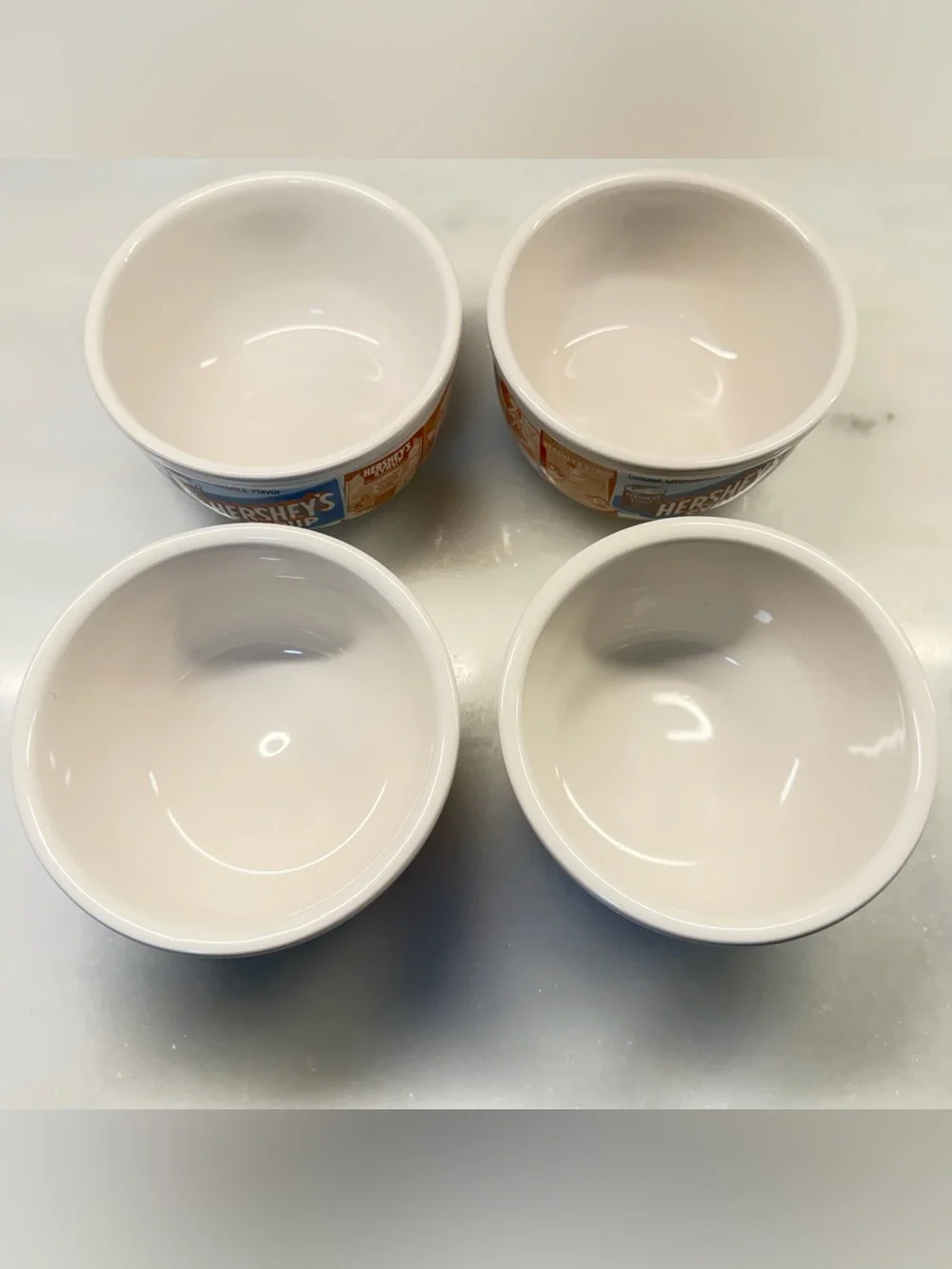 Hershey's Syrup Retro Ceramic Dessert Bowls - Set of 4 (White with Brown Accent)